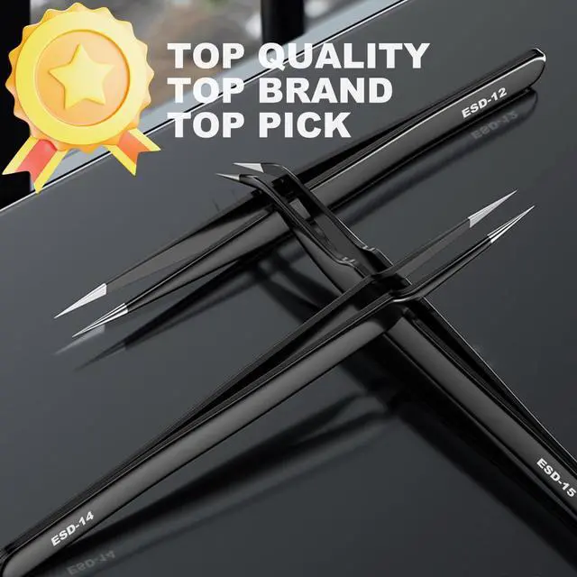 Alt view image 4 of 7 - 12 Pack Precision Tweezers Set for Craft, Soldering, Jewelry, Facial Hair, Eyebrow, Ingrown Hair Removal, Eyelash Extension- with Case