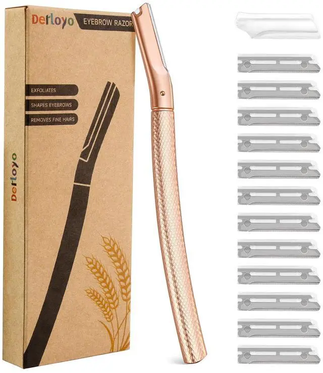 Main image of Eyebrow Razor-Face Razors for Women-Dermaplaning Tool for Face Exfoliation & Peach Fuzz with 12 Refill Blades-Facial Dermaplane Razors Shaver-Rose Gold
