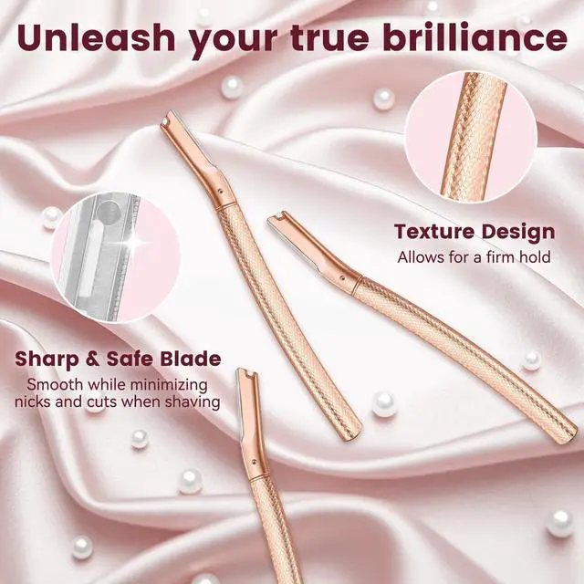 Alt view image 3 of 7 - Eyebrow Razor-Face Razors for Women-Dermaplaning Tool for Face Exfoliation & Peach Fuzz with 12 Refill Blades-Facial Dermaplane Razors Shaver-Rose Gold