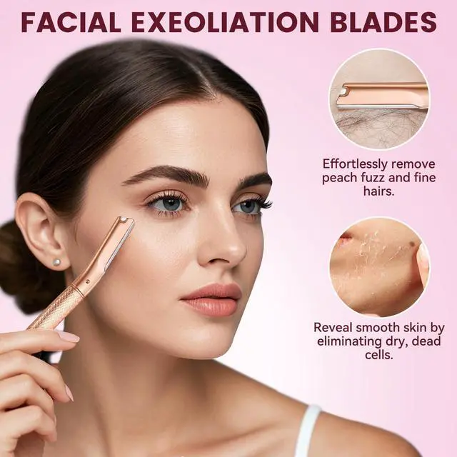 Alt view image 4 of 7 - Eyebrow Razor-Face Razors for Women-Dermaplaning Tool for Face Exfoliation & Peach Fuzz with 12 Refill Blades-Facial Dermaplane Razors Shaver-Rose Gold