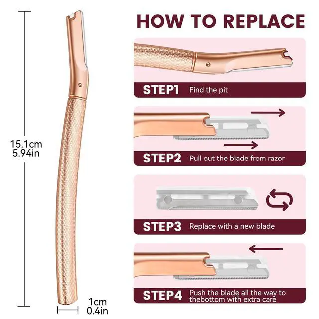 Alt view image 5 of 7 - Eyebrow Razor-Face Razors for Women-Dermaplaning Tool for Face Exfoliation & Peach Fuzz with 12 Refill Blades-Facial Dermaplane Razors Shaver-Rose Gold