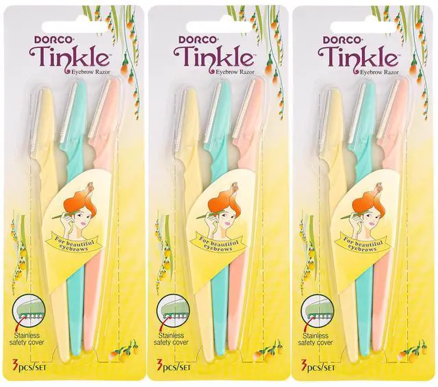 Main image of Tinkle Dermaplaning Tool 9ct, Dermaplane Razor for Women, Safe and Easy Peach Fuzz Remover, Eyebrow Trimmer with Protective Cover (3 Packs of 3), Stocking Stuffers