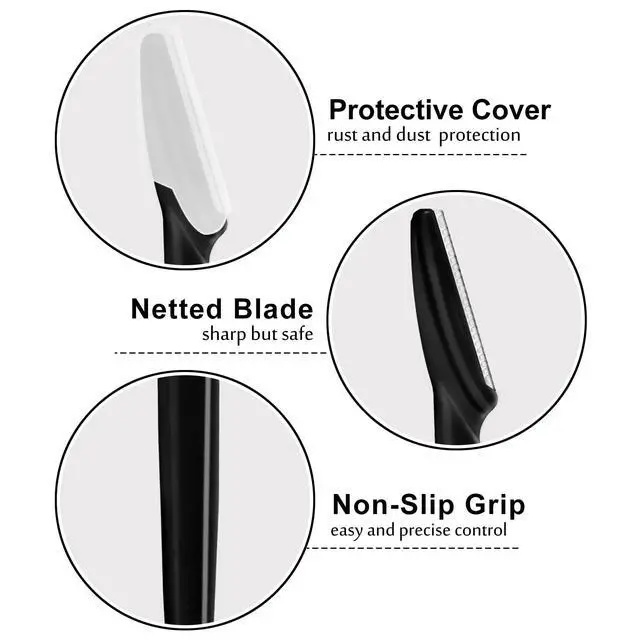 Alt view image 3 of 7 - 12 Pcs Eyebrow Razors, Face Razors Multipurpose, Exfoliating Dermaplaning Tools, Eyebrow Trimmers Shaver with Protective Cover, Facial Hair Removal for Women Men Body Use (Black)