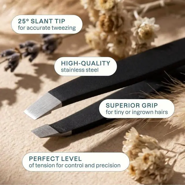 Alt view image 3 of 6 - Professional Eyebrow Tweezers Slant Tip - Precision for Men & Women, Stainless Steel Best for Plucking Chin Facial Hair