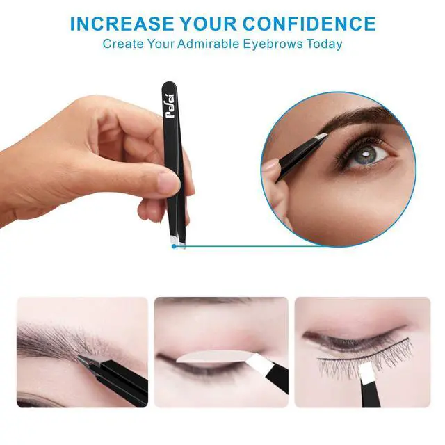Alt view image 2 of 7 - Tweezers Set - Professional Stainless Steel Tweezers for Eyebrows - Great Precision for Facial Hair, Splinter and Ingrown Hair Removal (Black)