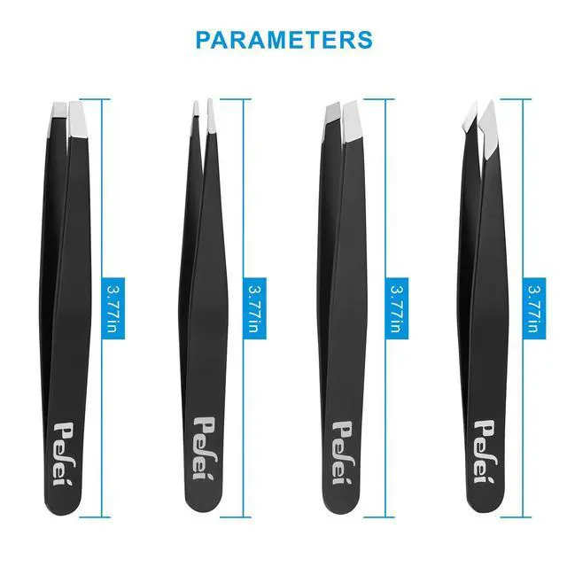 Alt view image 5 of 7 - Tweezers Set - Professional Stainless Steel Tweezers for Eyebrows - Great Precision for Facial Hair, Splinter and Ingrown Hair Removal (Black)