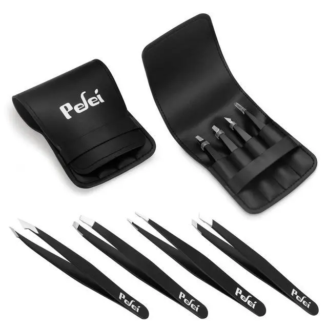 Alt view image 7 of 7 - Tweezers Set - Professional Stainless Steel Tweezers for Eyebrows - Great Precision for Facial Hair, Splinter and Ingrown Hair Removal (Black)