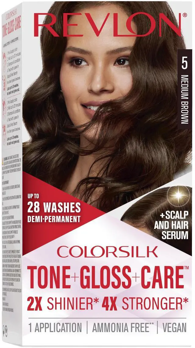 Main image of ColorSilk Tone + Gloss + Care Demi Permanent Hair Color, Dye Kit with Leave-In Scalp and Haircare Serum, 2x Shinier, 4x Stronger, 5 Medium Brown, 4.5 fl oz