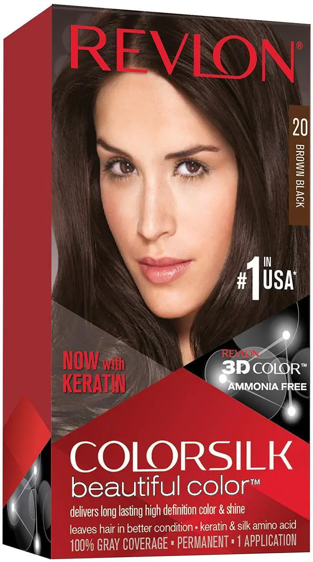 Main image of Permanent Hair Color, Permanent Hair Dye, Colorsilk with 100% Gray Coverage, Ammonia-Free, Keratin and Amino Acids, 20 Brown/Black, 4.4 Oz (Pack of 1)