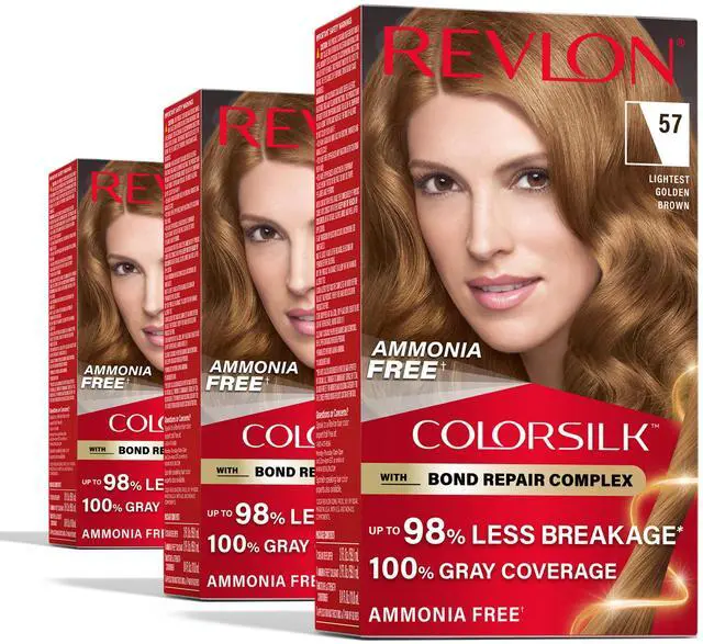 Main image of with Bond Repair Complex, Brown Permanent Hair Color, 100% Gray Coverage, Ammonia Free Hair Dye, Vegan Keratin, 57 Lightest Golden Brown (Pack of 3)