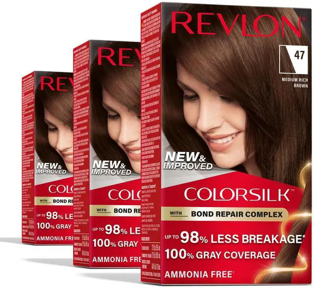 Main image of with Bond Repair Complex, Brown Permanent Hair Color, 100% Gray Coverage, Ammonia Free Hair Dye, Vegan Keratin, 47 Medium Rich Brown (Pack of 3)