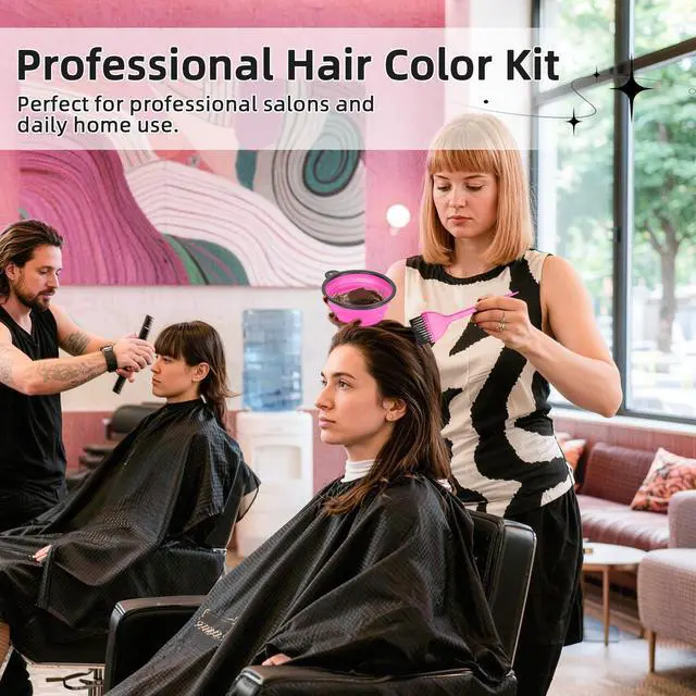 Alt view image 6 of 6 - 8 Pcs Hair Coloring Kit - Professional Hair Dye Tools for Home Salon Use with Bowl, Brush, Comb, Clips, Gloves & Shower Cap - Reusable Supplies (8, Pink)
