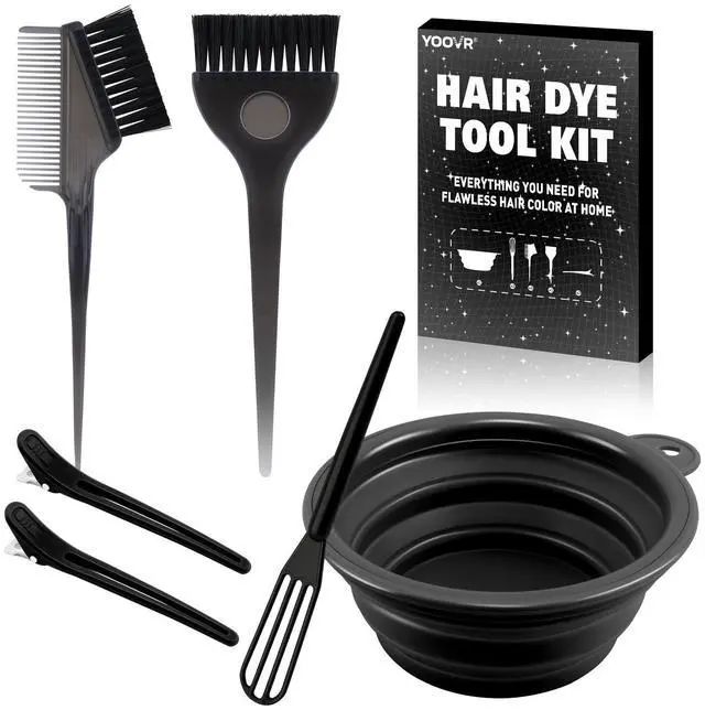 Main image of 6pcs Hair Dye Color Bleach Kit with Hair Dye Brush, Comb, Bowl, Hair Color Whisk, Hair Clips, Ideal for Hair Coloring Dying Bleaching Highlighting, Essential Salon Supplies Tools for Home Use