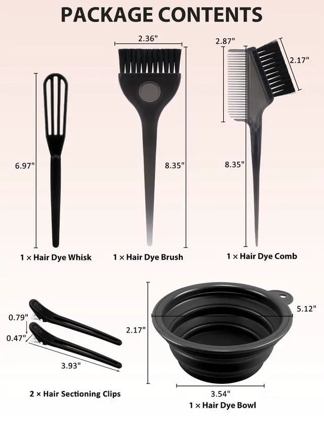 Alt view image 2 of 7 - 6pcs Hair Dye Color Bleach Kit with Hair Dye Brush, Comb, Bowl, Hair Color Whisk, Hair Clips, Ideal for Hair Coloring Dying Bleaching Highlighting, Essential Salon Supplies Tools for Home Use