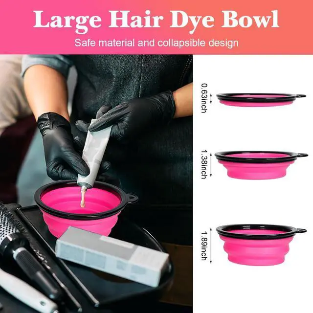 Alt view image 4 of 6 - Hair Dye Color Brush and Bowl Set, Color Bowl Brushes Tool Mixing Bowl Kit Tint Comb for Hair Tint Dying Coloring Applicator (Pink&Black)