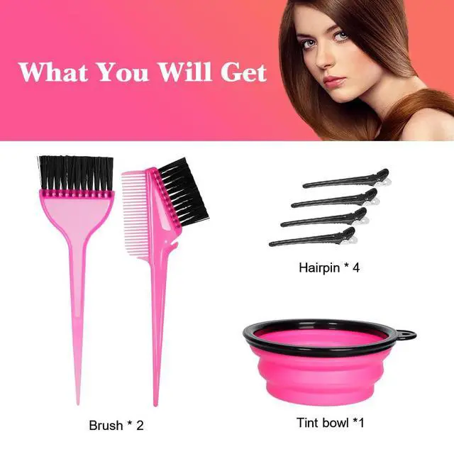 Alt view image 6 of 6 - Hair Dye Color Brush and Bowl Set, Color Bowl Brushes Tool Mixing Bowl Kit Tint Comb for Hair Tint Dying Coloring Applicator (Pink&Black)