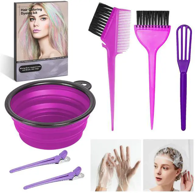 Main image of 8 Pcs Hair Coloring Kit - Professional Hair Dye Tools for Home Salon Use with Bowl, Brush, Comb, Clips, Gloves & Shower Cap - Reusable Supplies (8, Purple)