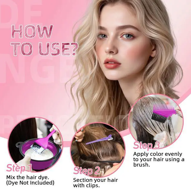 Alt view image 2 of 6 - 8 Pcs Hair Coloring Kit - Professional Hair Dye Tools for Home Salon Use with Bowl, Brush, Comb, Clips, Gloves & Shower Cap - Reusable Supplies (8, Purple)