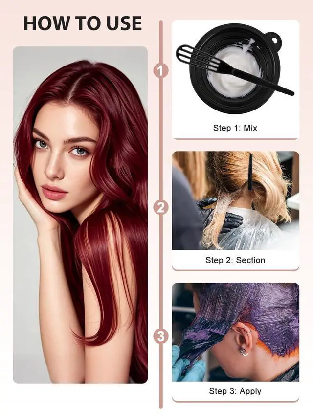 Alt view image 7 of 7 - 6pcs Hair Dye Color Bleach Kit with Hair Dye Brush, Comb, Bowl, Hair Color Whisk, Hair Clips, Ideal for Hair Coloring Dying Bleaching Highlighting, Essential Salon Supplies Tools for Home Use