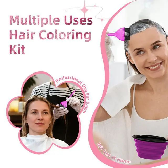 Alt view image 5 of 6 - 8 Pcs Hair Coloring Kit - Professional Hair Dye Tools for Home Salon Use with Bowl, Brush, Comb, Clips, Gloves & Shower Cap - Reusable Supplies (8, Purple)