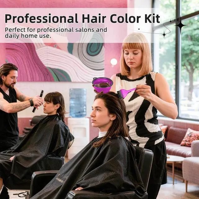 Alt view image 6 of 6 - 8 Pcs Hair Coloring Kit - Professional Hair Dye Tools for Home Salon Use with Bowl, Brush, Comb, Clips, Gloves & Shower Cap - Reusable Supplies (8, Purple)