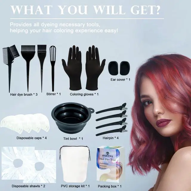Alt view image 7 of 7 - 21Pcs Hair Dye Kit Professional Hair Coloring Products with Hair Dye Brush, 350ml Hair Color Bowl, Hair Clips, Applicator, Earcover for Salon Bleaching & Hair Coloring at Home