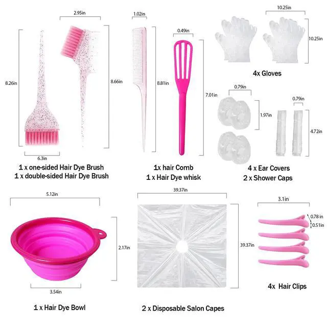 Alt view image 2 of 7 - 21 Pcs Pink Hair Dye Kit Professional Salon Tools with Bowl