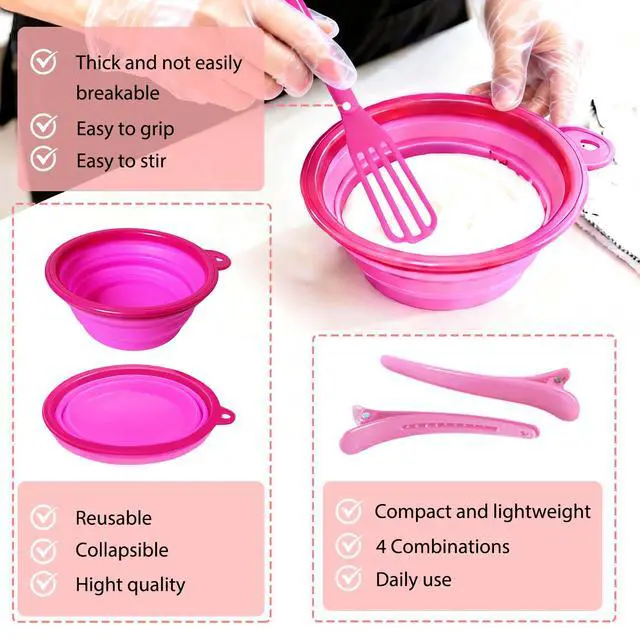 Alt view image 4 of 7 - 21 Pcs Pink Hair Dye Kit Professional Salon Tools with Bowl