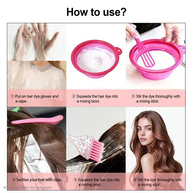 Alt view image 6 of 7 - 21 Pcs Pink Hair Dye Kit Professional Salon Tools with Bowl