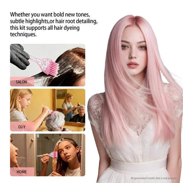 Alt view image 7 of 7 - 21 Pcs Pink Hair Dye Kit Professional Salon Tools with Bowl