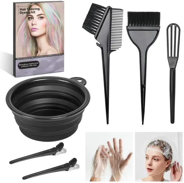 Main image of 8 Pcs Hair Coloring Kit - Professional Hair Dye Tools for Home Salon Use with Bowl, Brush, Comb, Clips, Gloves & Shower Cap - Reusable Supplies (8, Black)