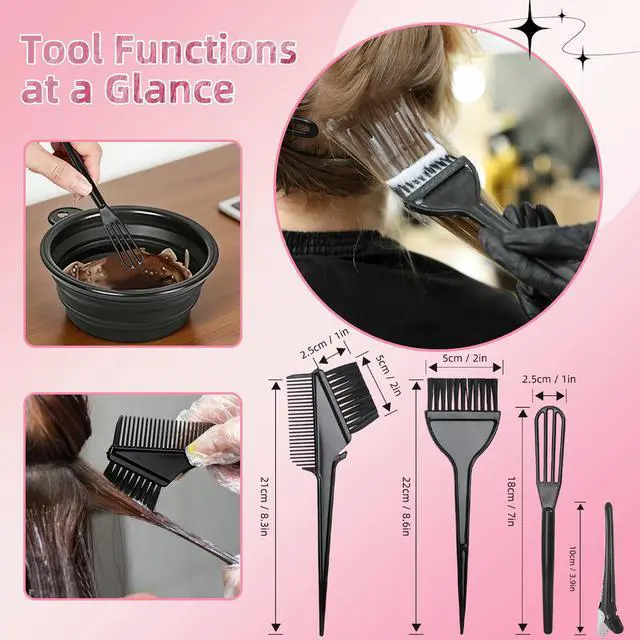 Alt view image 3 of 7 - 8 Pcs Hair Coloring Kit - Professional Hair Dye Tools for Home Salon Use with Bowl, Brush, Comb, Clips, Gloves & Shower Cap - Reusable Supplies (8, Black)