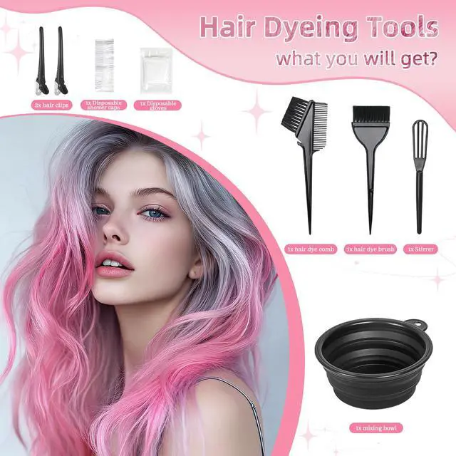 Alt view image 4 of 7 - 8 Pcs Hair Coloring Kit - Professional Hair Dye Tools for Home Salon Use with Bowl, Brush, Comb, Clips, Gloves & Shower Cap - Reusable Supplies (8, Black)