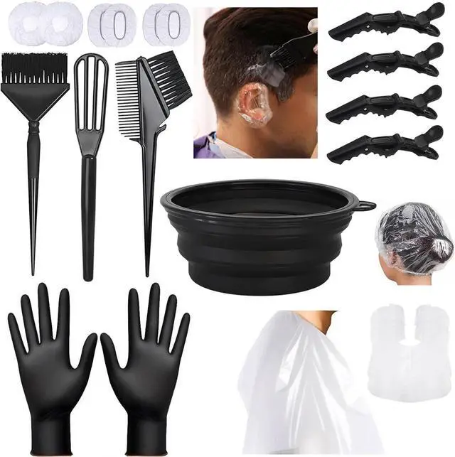 Main image of 18Pcs Hair Dye Kit Hair Coloring Products with Hair Dye Brush, Includes Hair Color Bowl, Hair Clip, Ear Muffs for Salon Hair Dye Tools and DIY at Home
