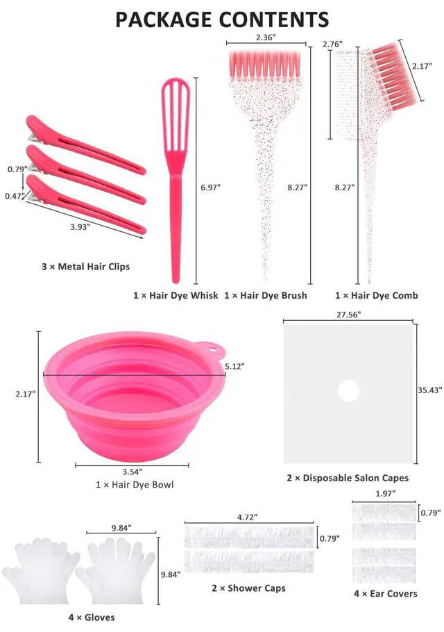 Alt view image 2 of 7 - 19PCS Hair Bleach Dye Kit with Hair Dye Brush and Bowl Whisk Hair Clips Protective Gear Set, Ideal for Hair Bleaching Coloring Highlighting, Essential Salon Supplies for Home Use (Pink)