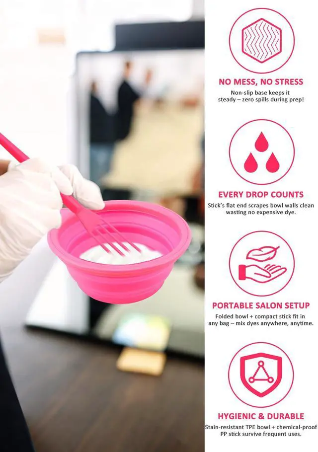 Alt view image 4 of 7 - 19PCS Hair Bleach Dye Kit with Hair Dye Brush and Bowl Whisk Hair Clips Protective Gear Set, Ideal for Hair Bleaching Coloring Highlighting, Essential Salon Supplies for Home Use (Pink)