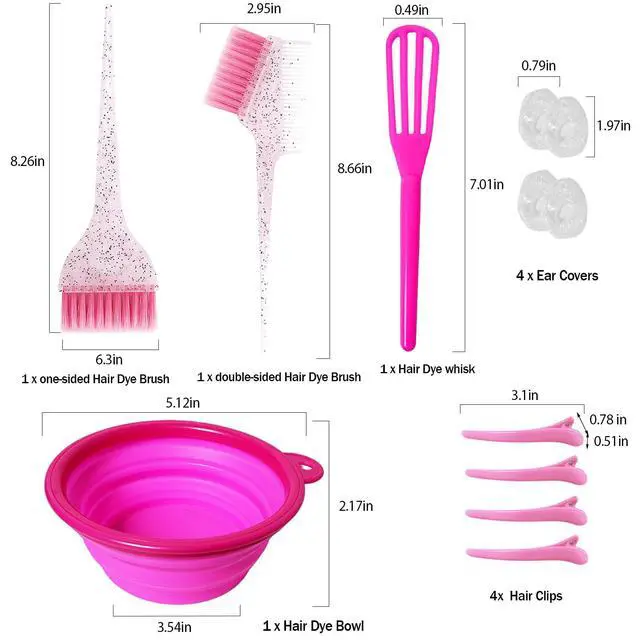 Alt view image 2 of 7 - 12 pcs Hair Dye Kit Professional Salon Tools with Hair Dye Brush and Bowl Set Hair Bleach Kit,Dye Clips Gloves Ear Covers,for Hairstylist and Women Hair Bleaching Coloring Highlighting Kit (12, pink)