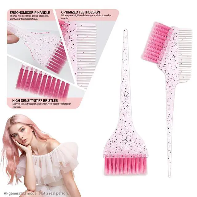 Alt view image 3 of 7 - 12 pcs Hair Dye Kit Professional Salon Tools with Hair Dye Brush and Bowl Set Hair Bleach Kit,Dye Clips Gloves Ear Covers,for Hairstylist and Women Hair Bleaching Coloring Highlighting Kit (12, pink)