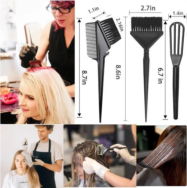 Alt view image 4 of 7 - 18Pcs Hair Dye Kit Hair Coloring Products with Hair Dye Brush, Includes Hair Color Bowl, Hair Clip, Ear Muffs for Salon Hair Dye Tools and DIY at Home