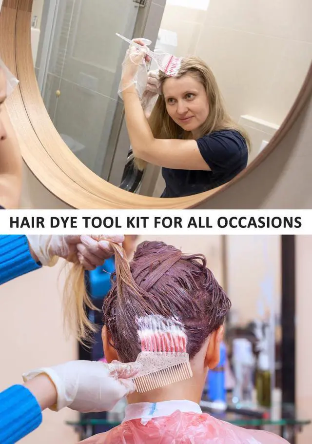 Alt view image 6 of 7 - 19PCS Hair Bleach Dye Kit with Hair Dye Brush and Bowl Whisk Hair Clips Protective Gear Set, Ideal for Hair Bleaching Coloring Highlighting, Essential Salon Supplies for Home Use (Pink)