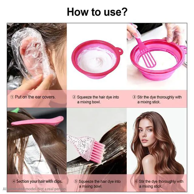Alt view image 6 of 7 - 12 pcs Hair Dye Kit Professional Salon Tools with Hair Dye Brush and Bowl Set Hair Bleach Kit,Dye Clips Gloves Ear Covers,for Hairstylist and Women Hair Bleaching Coloring Highlighting Kit (12, pink)