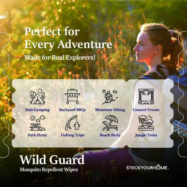 Alt view image 3 of 7 - Wild Guard Mosquito Repellent Wipes (25 Pack), DEET Free Insect Repellent, Individually Wrapped Bug Wipes for Kids and Family, Travel Size for Camping, Hiking and Beach, 8 Hour Protection