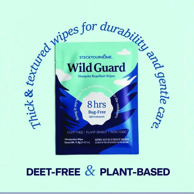 Alt view image 4 of 7 - Wild Guard Mosquito Repellent Wipes (25 Pack), DEET Free Insect Repellent, Individually Wrapped Bug Wipes for Kids and Family, Travel Size for Camping, Hiking and Beach, 8 Hour Protection