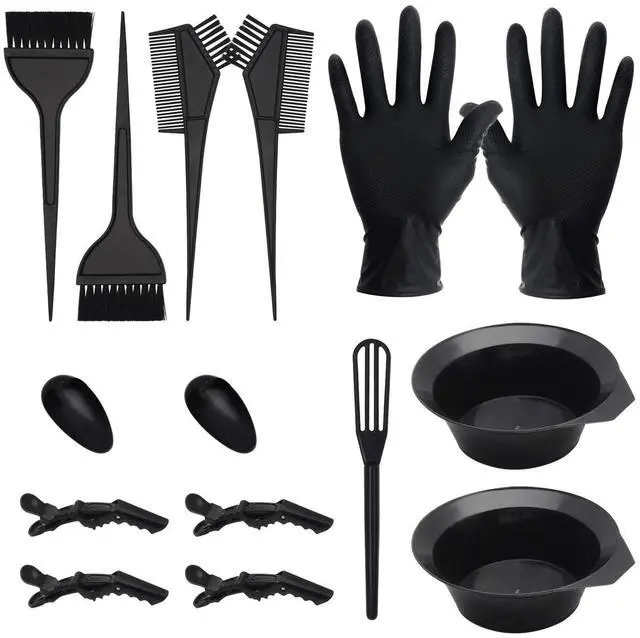 Main image of Hair Dye Brush and Bowl Set, 15 PCS Professional Salon Hair Coloring Kit, DIY At-Home Dye Accessories with Tinting Bowl, Brush, Ear Covers, Gloves, Tint Comb, Agitator, Hairclips