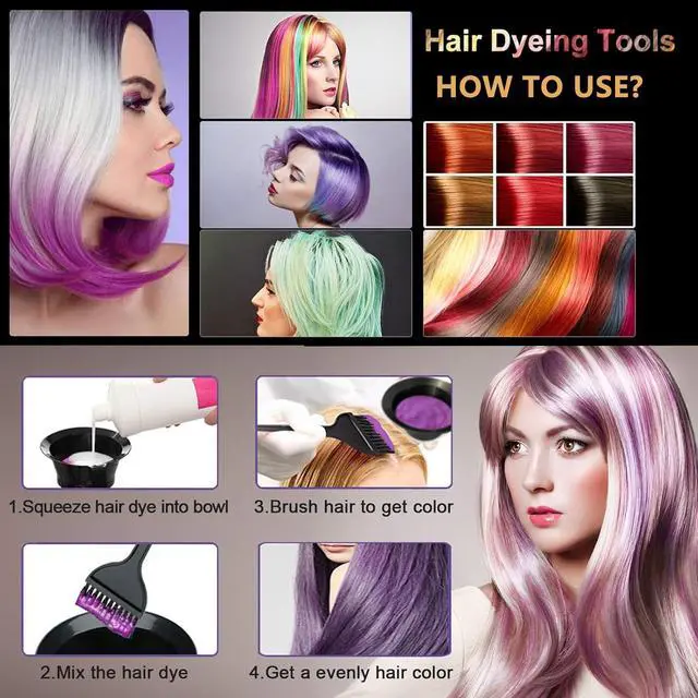 Alt view image 2 of 7 - Hair Dye Brush and Bowl Set, 15 PCS Professional Salon Hair Coloring Kit, DIY At-Home Dye Accessories with Tinting Bowl, Brush, Ear Covers, Gloves, Tint Comb, Agitator, Hairclips