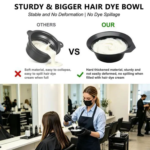 Alt view image 4 of 7 - Hair Dye Brush and Bowl Set, 15 PCS Professional Salon Hair Coloring Kit, DIY At-Home Dye Accessories with Tinting Bowl, Brush, Ear Covers, Gloves, Tint Comb, Agitator, Hairclips