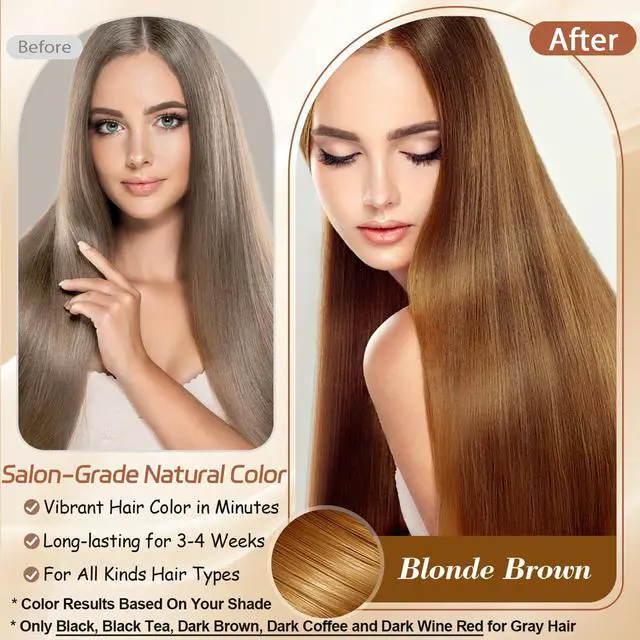 Alt view image 2 of 7 - Instant Blonde Brown Hair Dye Shampoo for Vibrant Hair Color, Natural Herbal Hair Color Shampoo Hair Dye, 3 in 1 Coloring & Care Formula Lasts 3-4 Weeks, Easy & Quick to Use for Women Men, 500ML