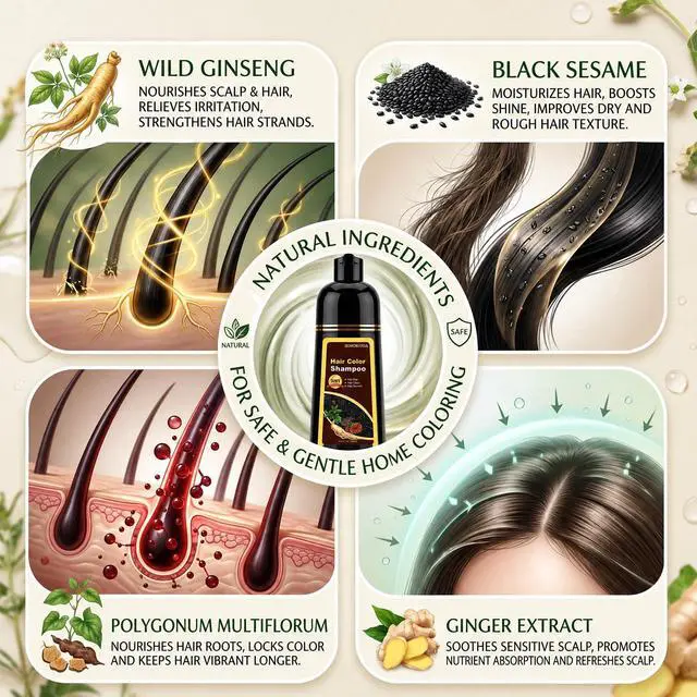 Alt view image 5 of 7 - Instant Blonde Brown Hair Dye Shampoo for Vibrant Hair Color, Natural Herbal Hair Color Shampoo Hair Dye, 3 in 1 Coloring & Care Formula Lasts 3-4 Weeks, Easy & Quick to Use for Women Men, 500ML
