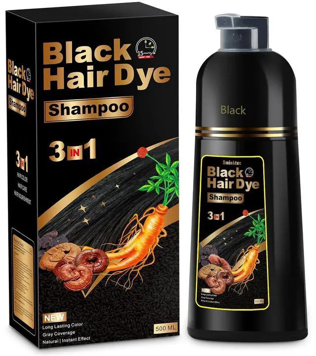 Main image of Hair Dye Shampoo 3 in 1 for Gray Hair, Herbal Ingredients Natural Shampoo Hair Dye for Women Men (Black)