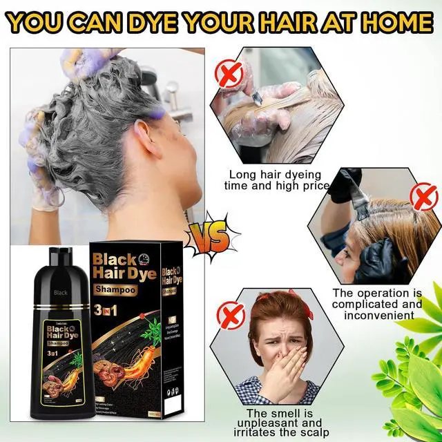 Alt view image 5 of 7 - Hair Dye Shampoo 3 in 1 for Gray Hair, Herbal Ingredients Natural Shampoo Hair Dye for Women Men (Black)